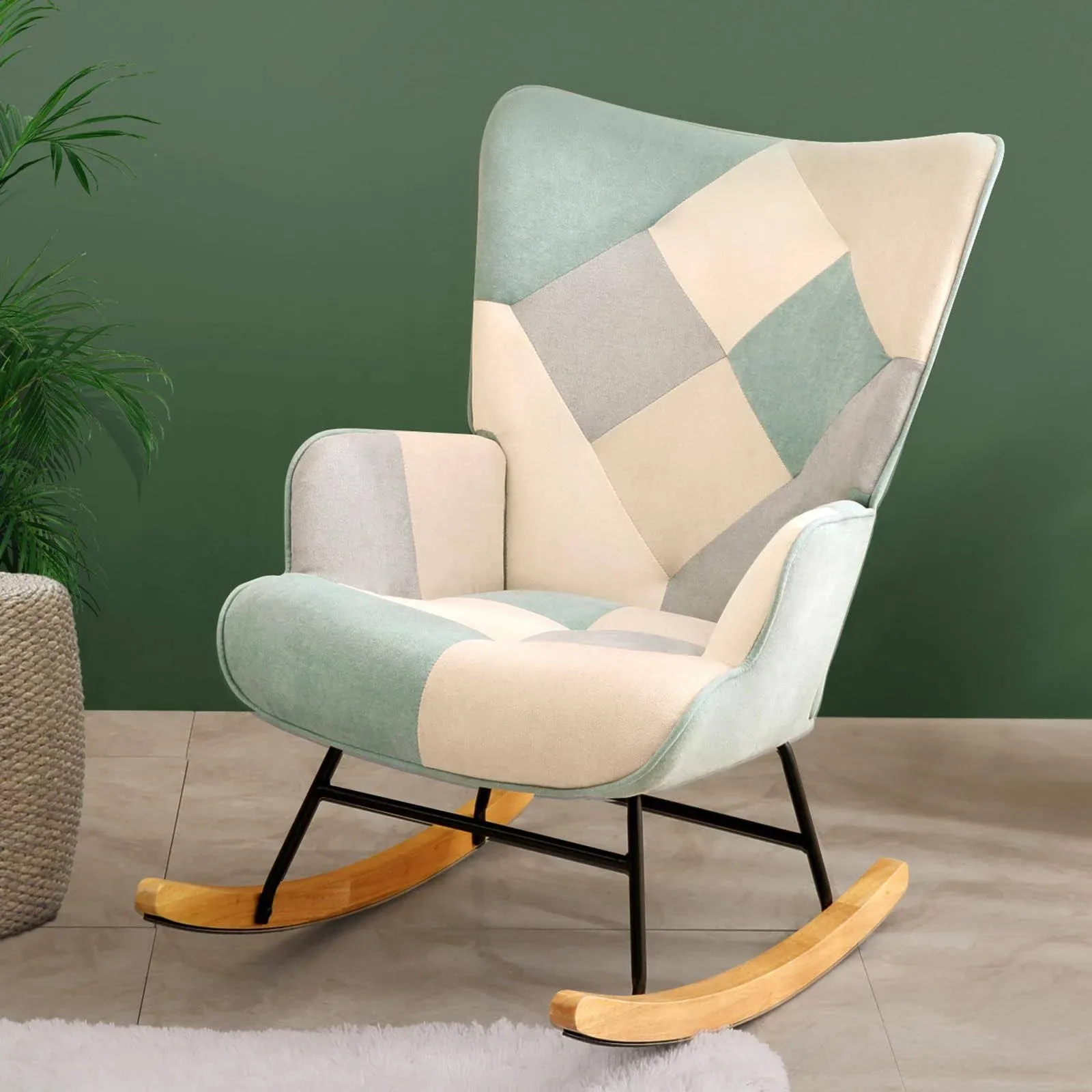 Tatub Rocking Chair Nursery Upholstered Rocking Chair Indoor with High Backrest ...