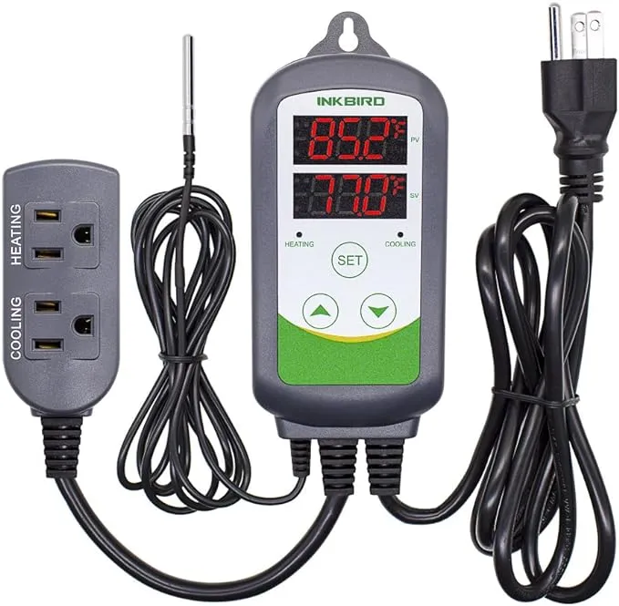 Inkbird ITC-308 Digital Temperature Controller Outlet Thermostat 2-Stage 1100W with Sensor Reptile Beer Brewing Kegs Fridge Cured Meat Breeding Growing