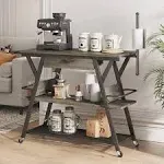 Bestier Coffee Bar Station, Kitchen Island Cart with Storage, Coffee Cart with Drawer, Paper Towel Holder and Lockable Wheels, Bar Table for Dinning Room Living Room, Rustic