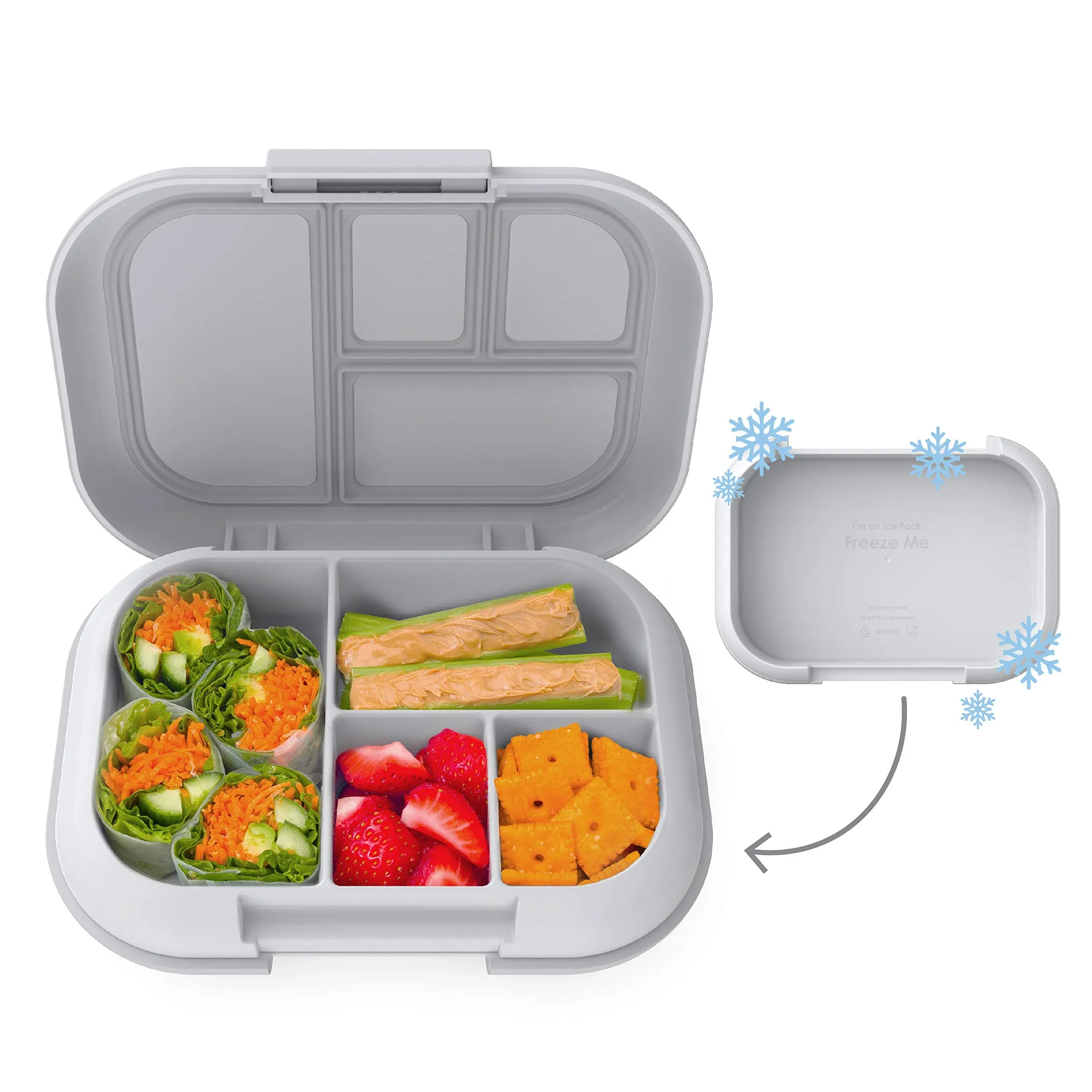 Bentgo Kids' Chill Lunch Box, Bento-Style Solution, 4 Compartments & Removable Ice Pack - Gray