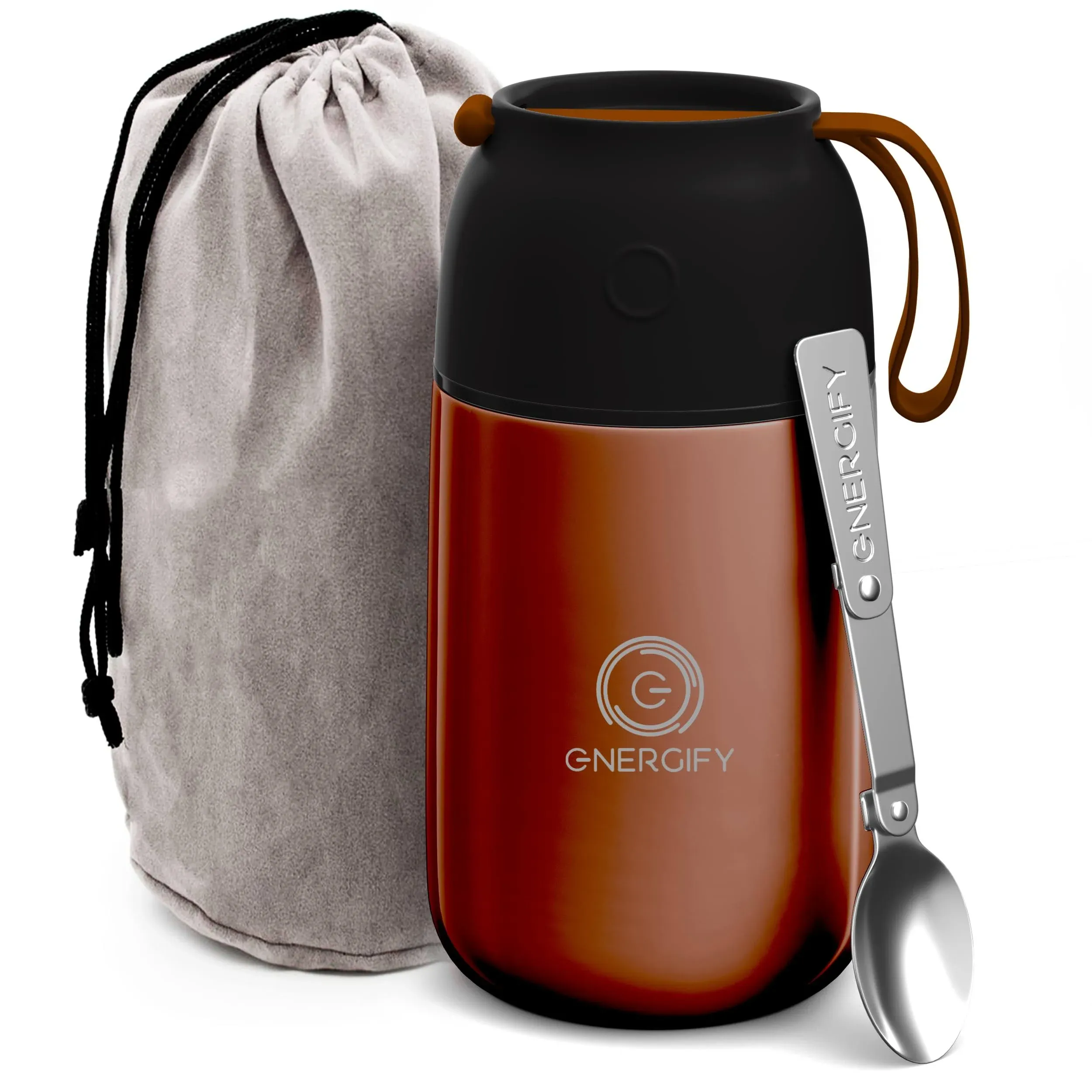 Energify Vacuum Insulated Food Jar 24oz. Thermos Includes Folding Spoon, Bag and ...