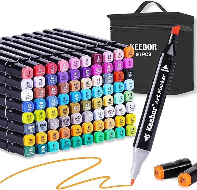 Keebor 80 Colors Dual Tip Art Markers Plus 1 1 Count (Pack of 81), Multicolor 