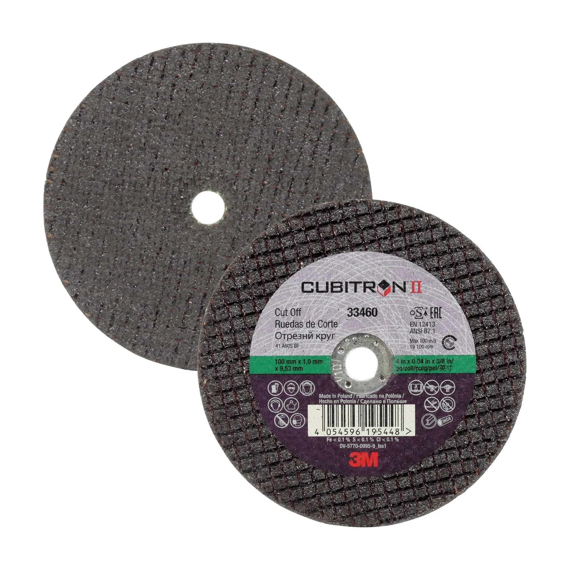 3M Cubitron II 33460 4&#034; Cut-Off Wheels, Ceramic Abrasive, 25000 rpm, 5 Wheels