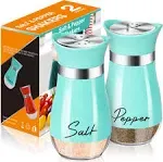 Salt and Pepper Shakers Set,4 oz Glass Bottom Salt Pepper Shaker with Stainless Steel Lid for Kitchen Cooking Table, RV, Camp,BBQ Refillable Design (Cyan-Blue)