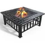 VOUNOT Fire Pit Table with Grate Shelf, 3 in 1 Square Firepit for Heater, Ice Pit, Camping Metal Brazier for Garden Patio Outdoor, with Waterproof