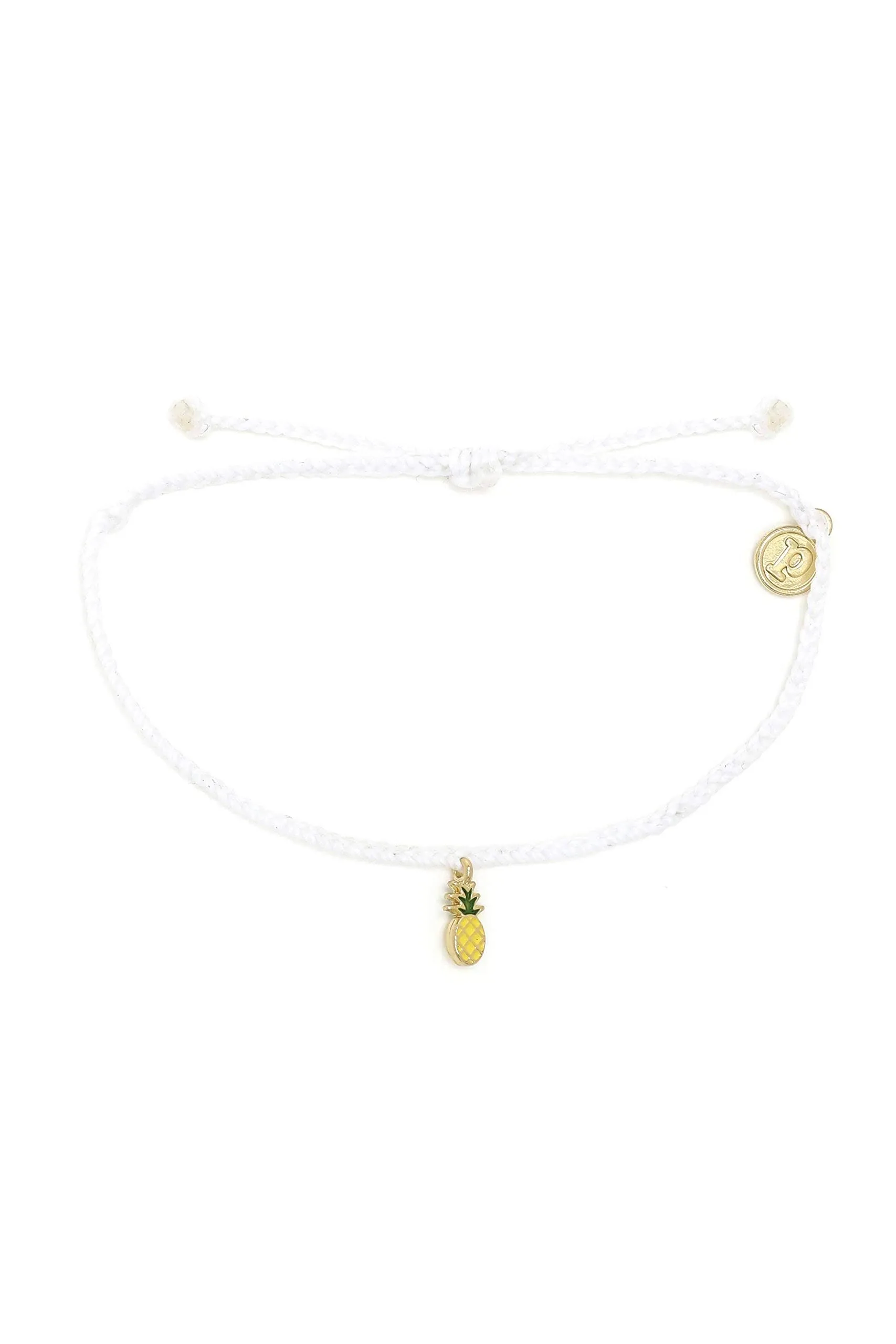 Pura Vida Silver or Gold Pineapple Enamel Charm Bracelet - Adjustable Band, 100% Waterproof