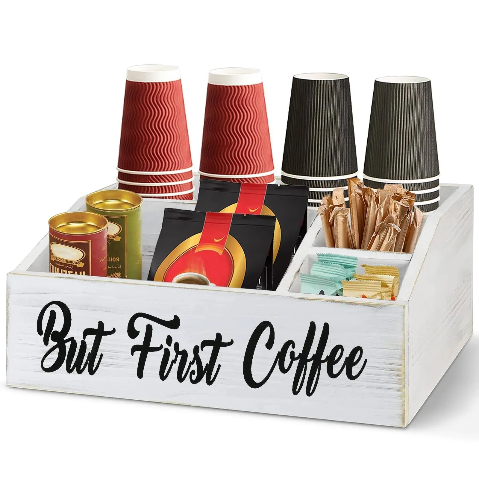 NC Wooden Coffee Station Organizer Coffee Bar Accessories Organizer for Count...