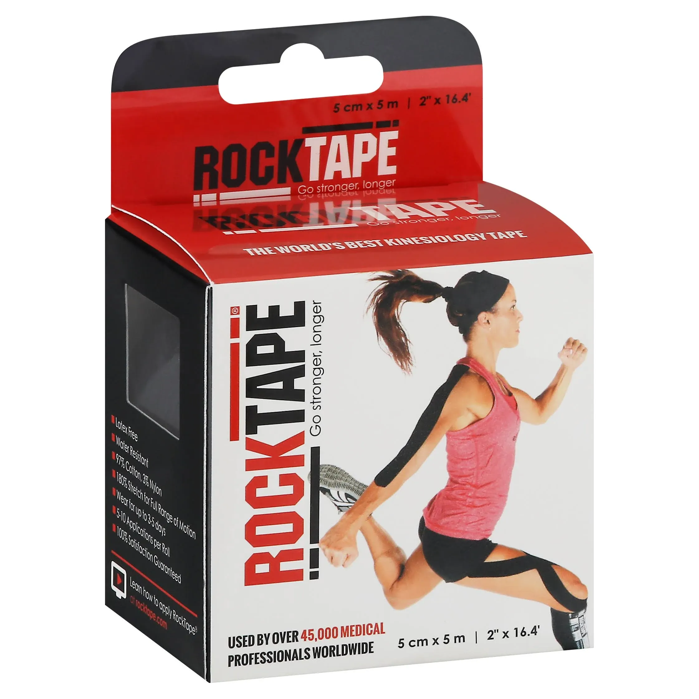 RockTape Standard Black Tape Roll, Kinesiology Sports Recovery Tape, 2&#034; X 16.4&#039;