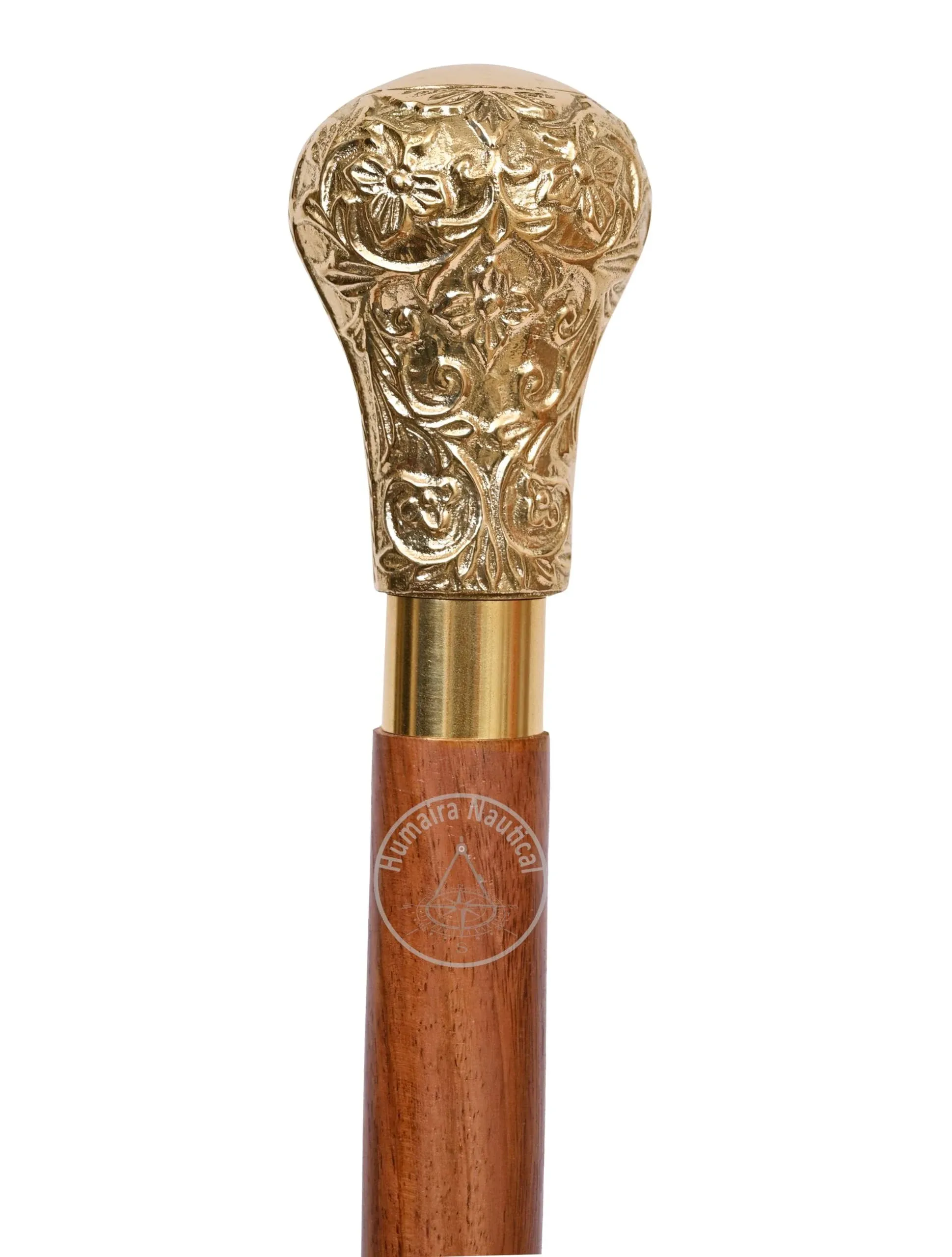 Humaira Nautical Brass Handled 37" Walking Stick Cane Shaft Elegant Vintage and Unique Look Decorative Gentleman Walking Sticks' Shaft and Canes'Shaft, Gold