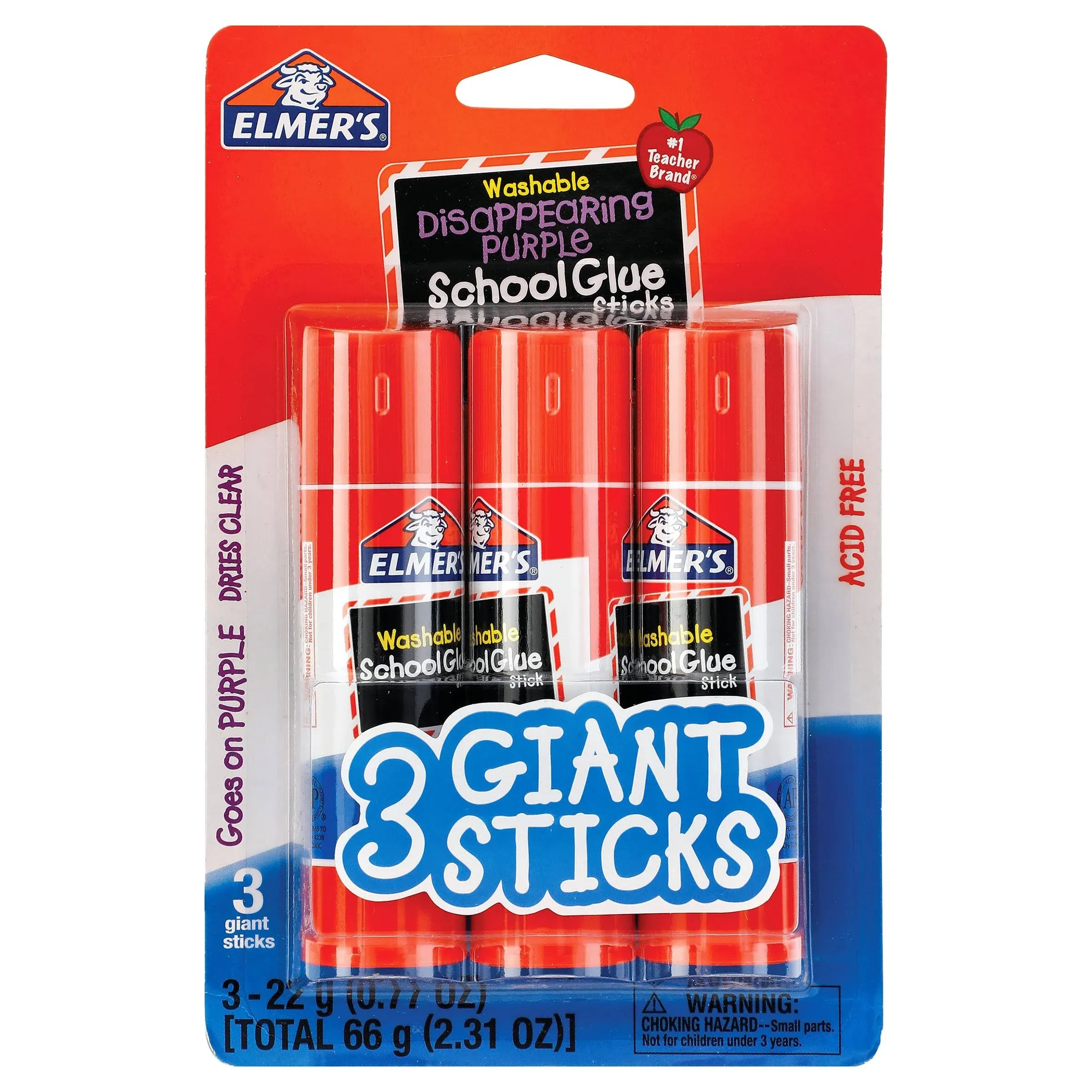 Elmer's Washable Disappearing Purple School Glue Stick 3/Pkg