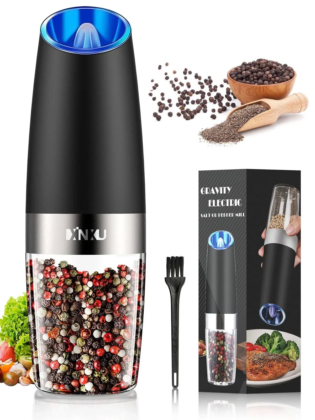 XinXu Gravity Automatic Pepper Grinder, Electric Spices Mill with Adjustable ...