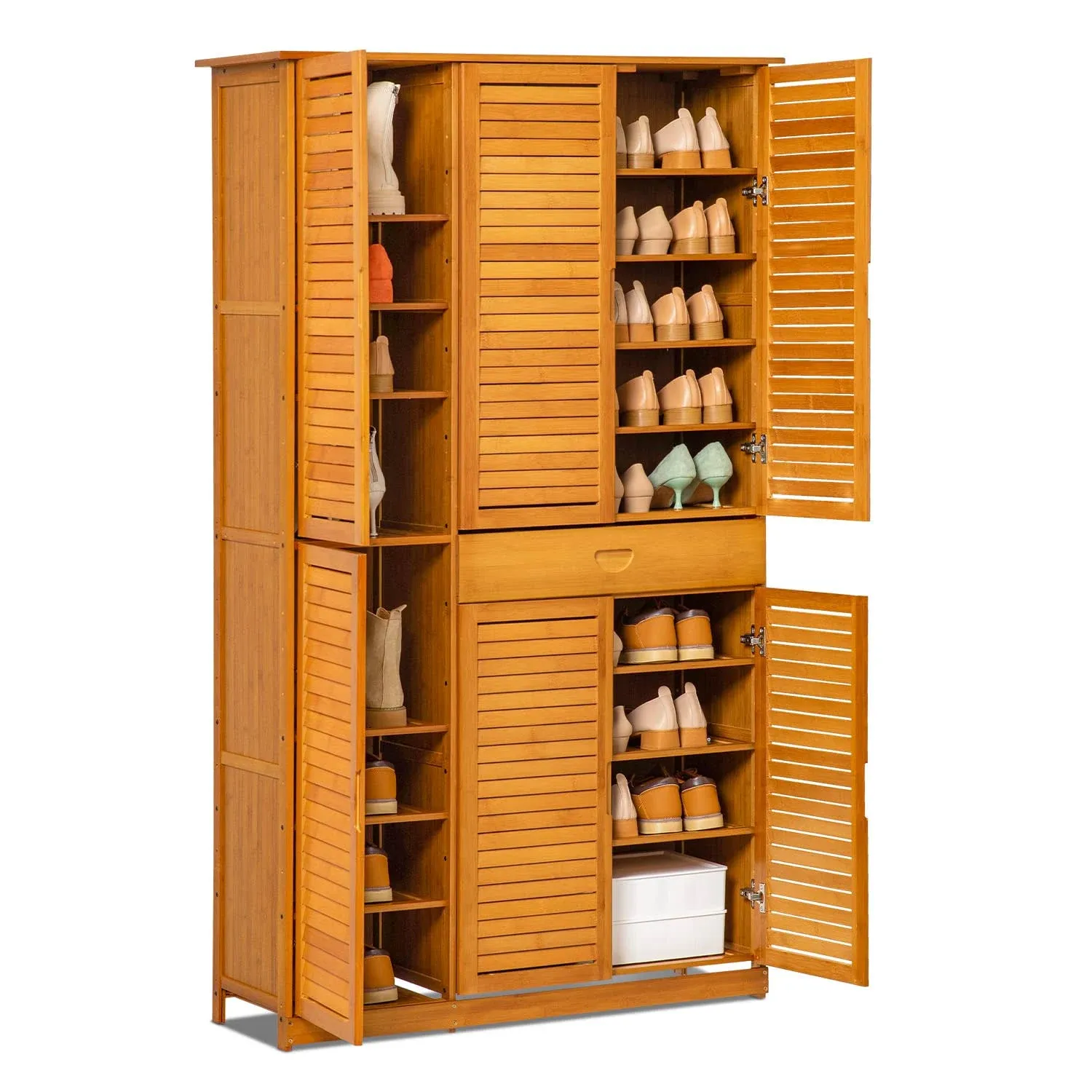 Monibloom Bamboo 10 Tiers 1 Drawer Shoes Cabinet, 43 Pairs Storage with Shutter ...