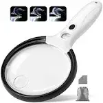 HHFFDD Large Magnifying Glass with Light, 10x 25x 45x Handheld Illuminated Magnifier with 3 Light Modes, 12 LED Lights, Storage Bag, Clean Cloth for