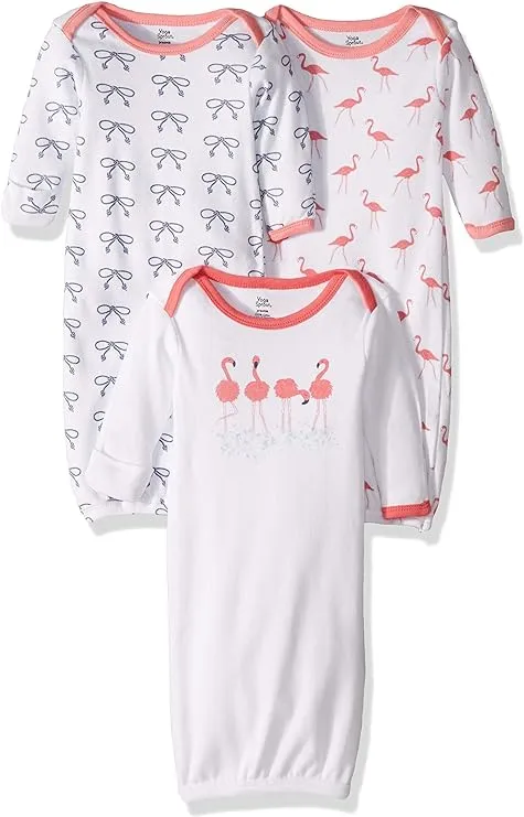 Yoga Sprout Baby Girl Cotton Long-Sleeve Gowns 3pk, Flamingo, Preemie