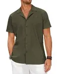 COOFANDY Mens Casual Linen Shirt Short Sleeve Button Down Shirt Summer Beach Shirt