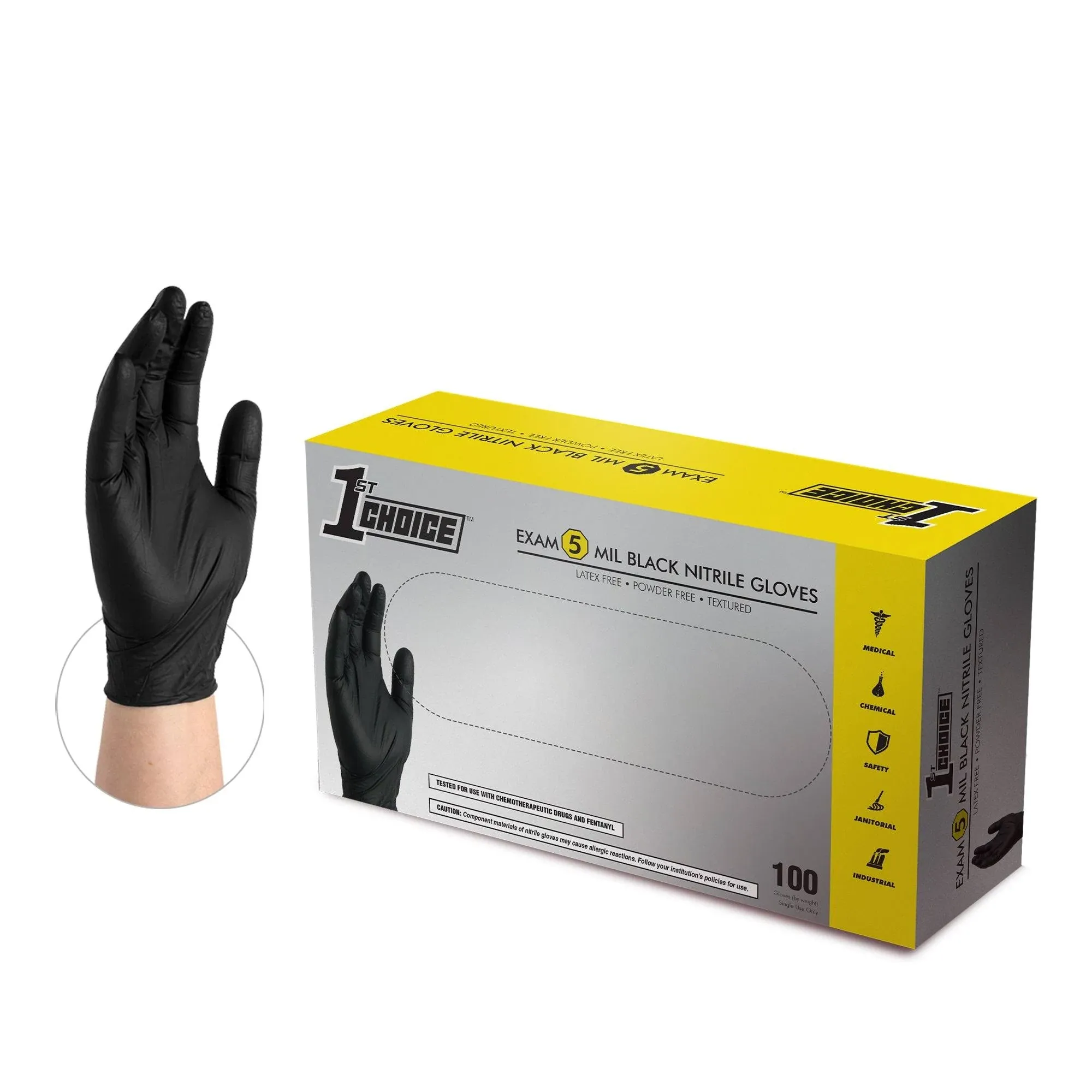 1st Choice 5 Mil. Black Nitrile Disposable Exam Grade Gloves - 1MEBN | Size XL ...