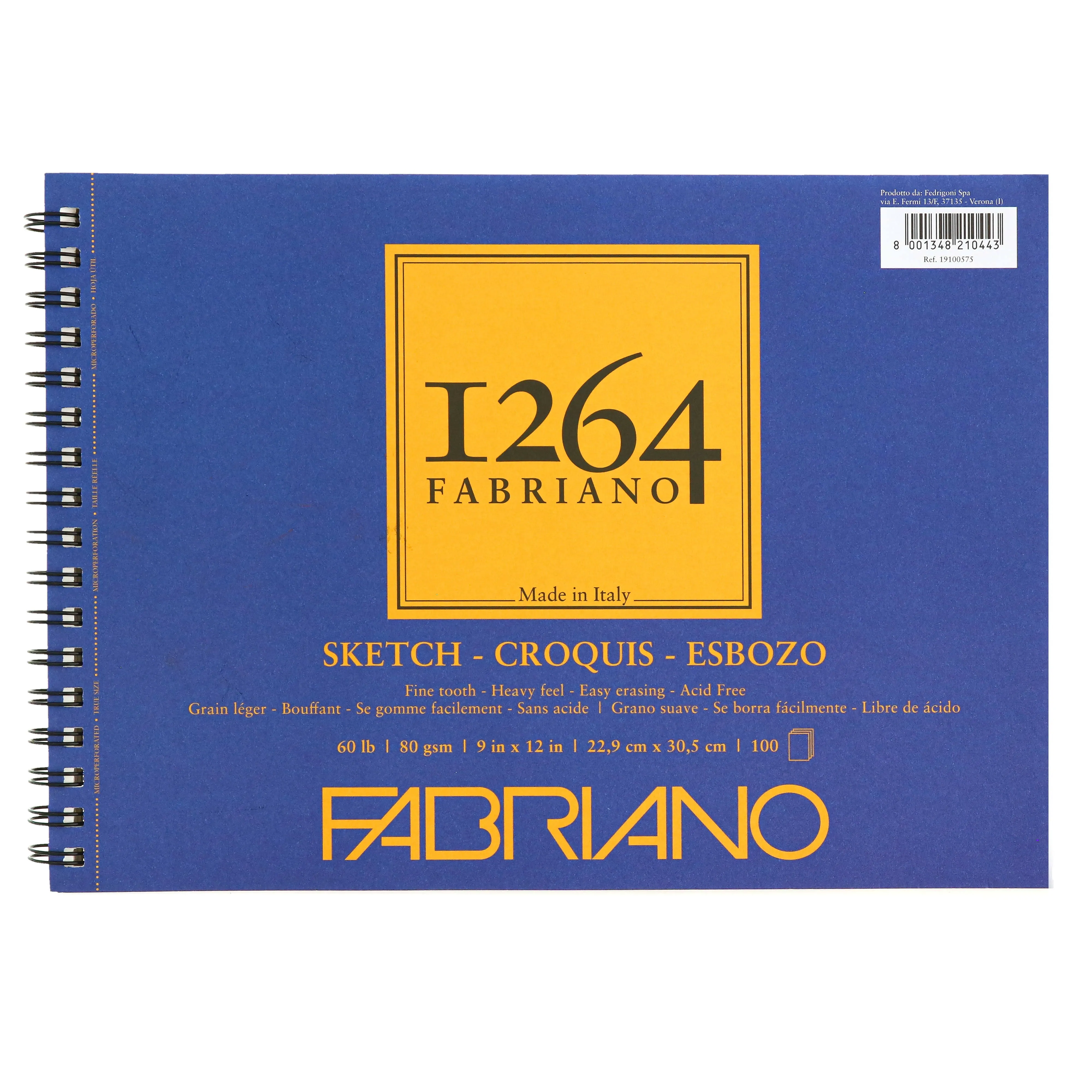 Fabriano 1264 Sketch Pad, 9" x 12", Spiral, 100 Sheets, Landscape