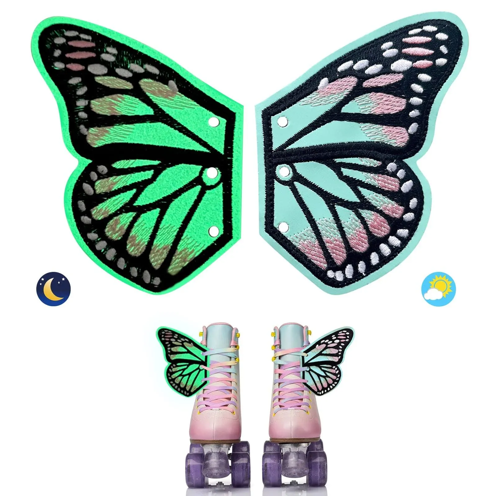 Glow in The Dark Butterfly Wings for Roller Skate Shoes Boots, Roller Skate Accessories for Women Girls