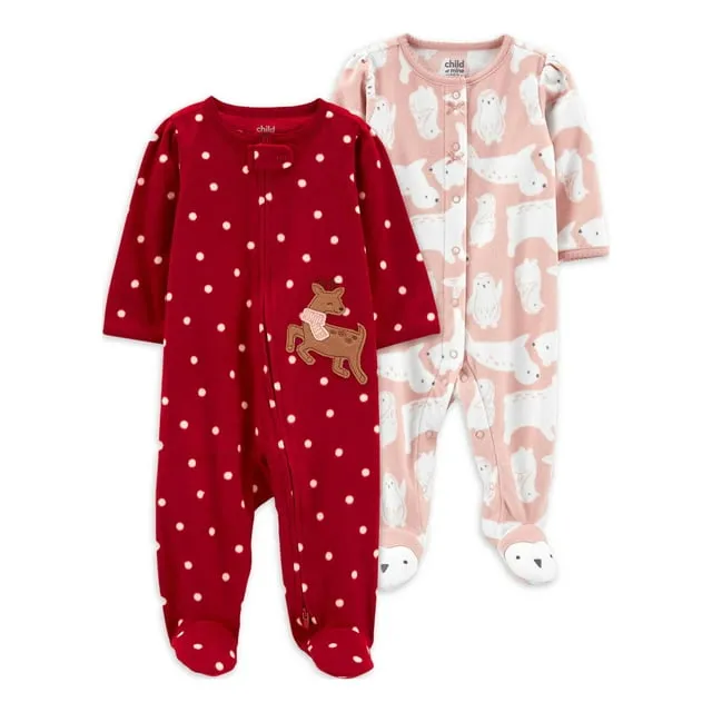 Simple Joys by Carter's Baby Girls' Fleece Footed Sleep and Play, Pack of 2