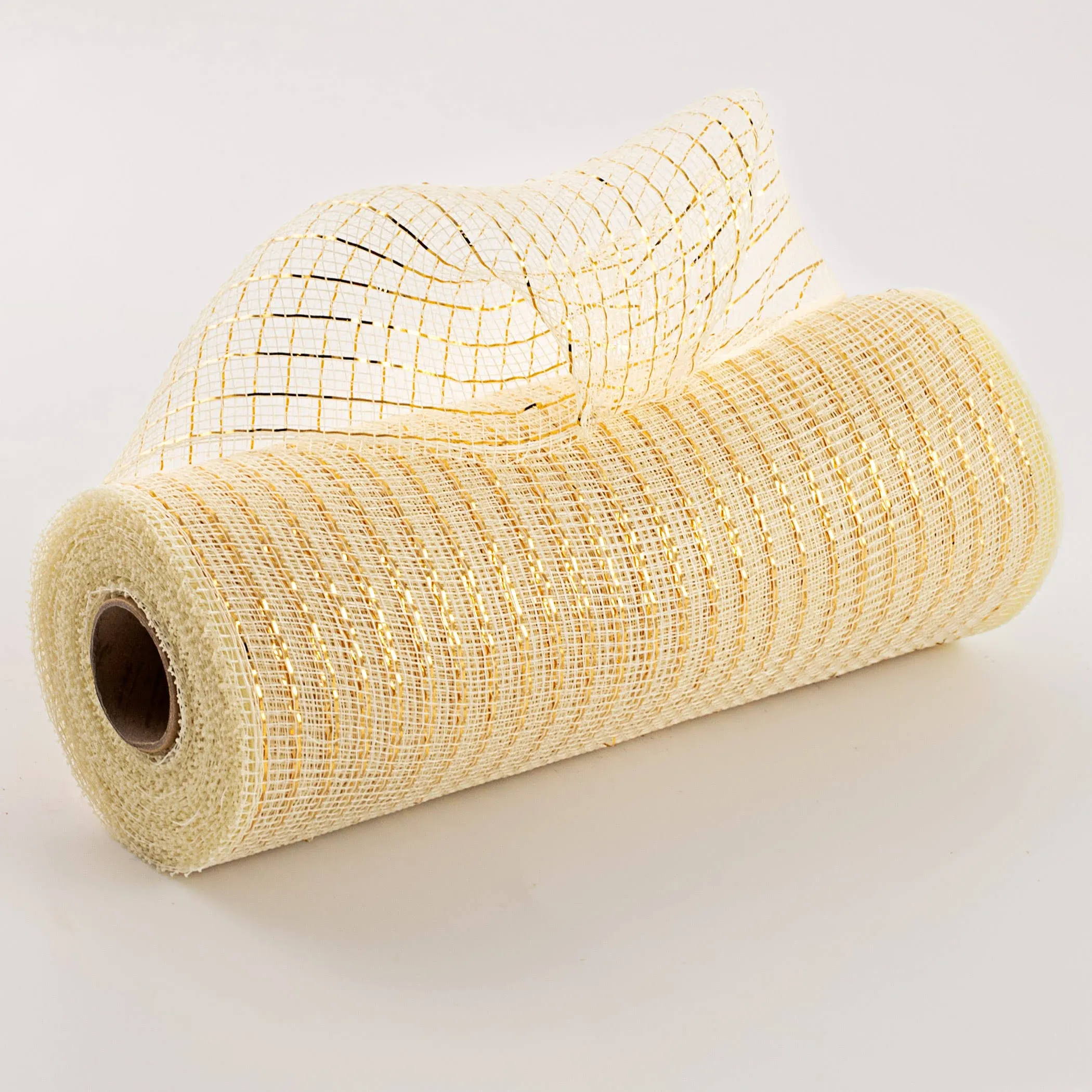 10" Metallic Poly Deco Mesh Ribbon: Cream (10 Yards)