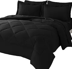 CozyLux Full Comforter Set with Sheets 7 Pieces Bed in A Bag Black All Season Bedding Sets with Comforter, Pillow Shams, Flat Sh