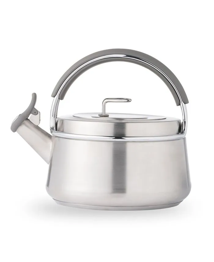 Everyday Solutions Café Series Whistling Tea Kettle - Brushed Stainless Steel Construction - Heat Resistant Handle - Stove Top Kettle and Tea Kettle - Whistling - 2 Quart Capacity - Dishwasher Safe