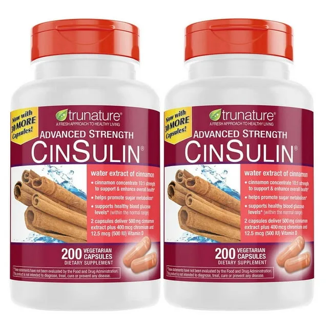 2-Pack Trunature Advanced Strength CinSulin 200 Capsules Each