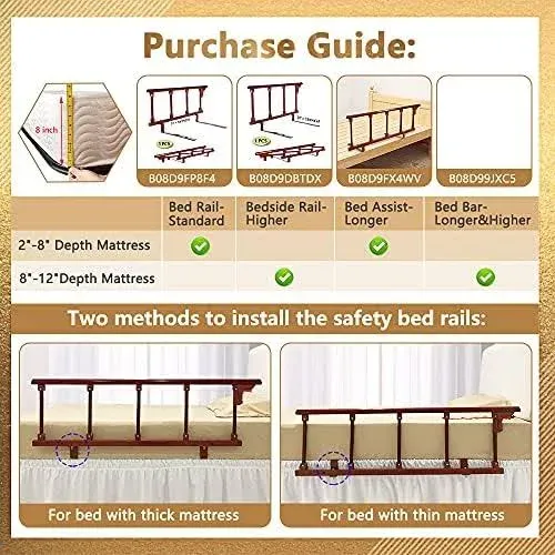 Bed Rails for Elderly Adults Safety Side Guard Assist Rail Foldable Bed Railing Support Bar Hospital Bed Half Rails Medical Bedrail Slides Under Mattress for Elderly Bed Cane Transfer Handle