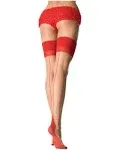 Leg Avenue Women's Contrast Top Cuban Heel Backseam Stockings, Nude/Red, One Size