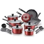 T-fal Initiatives Nonstick Cookware, 18 piece Set, Red, B209SI64