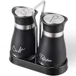 Salt and Pepper Shakers Set, Stainless Steel with Glass Bottle Matte Black 