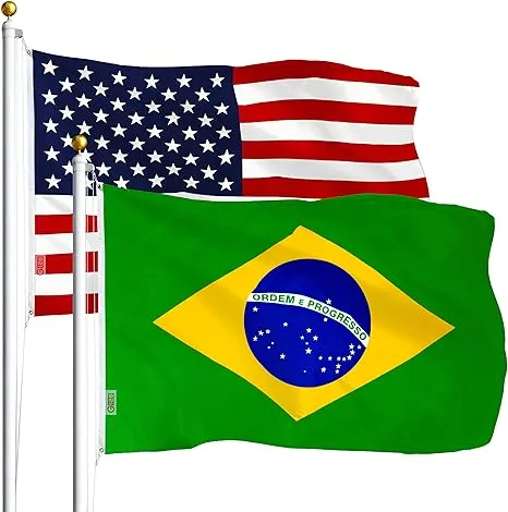 G128 Combo Pack: USA American Flag 3x5 Ft 75D Printed Stars & Brazil (Brazilian) Flag 3x5 Ft 75D Printed