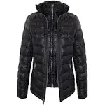 Michael Kors Women&#039;s Black Double Zip Packable Jacket with Hidden Hood Down Fill