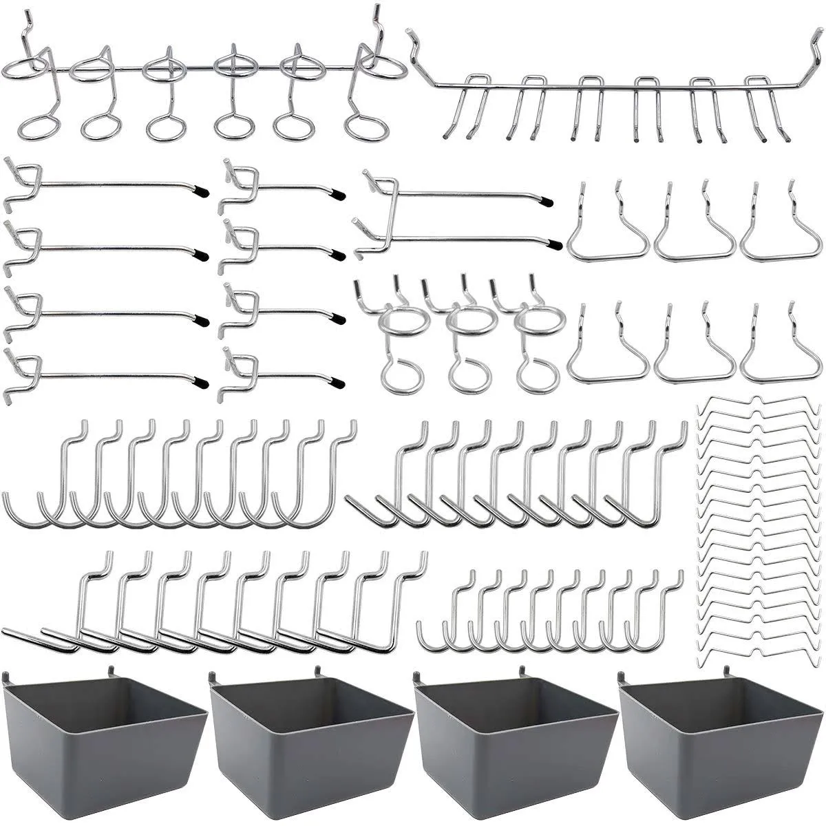 FRIMOONY Pegboard Hooks Assortment with Pegboard Bins, Peg Locks, for Organizing Various Tools, 80 Piece