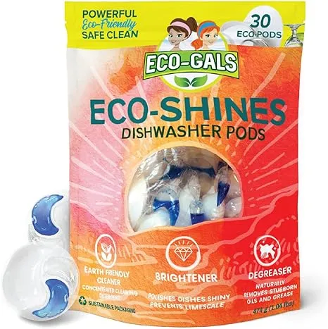 Eco-gals Eco-shines Dishwasher Detergent Pods With 3 in 1 Power of Liquid, Powder, and Gel for Brighter Cleaner Dishes