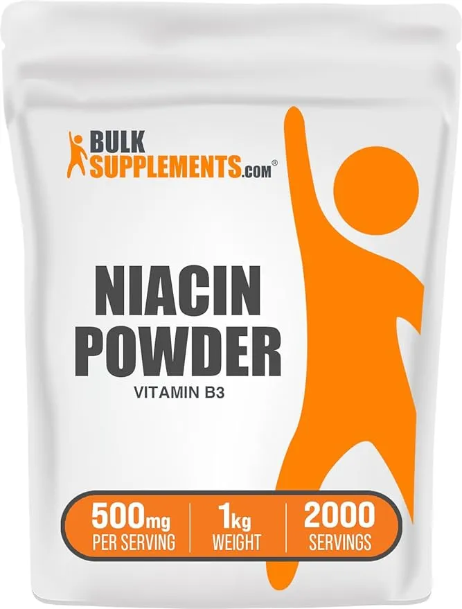 BulkSupplements.com Niacin Powder Vitamin B3 Supplement Niacin 500mg Niacin Flush