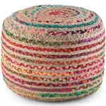 Simpli Home Margo Braided Jute Round Pouf in Multi Color