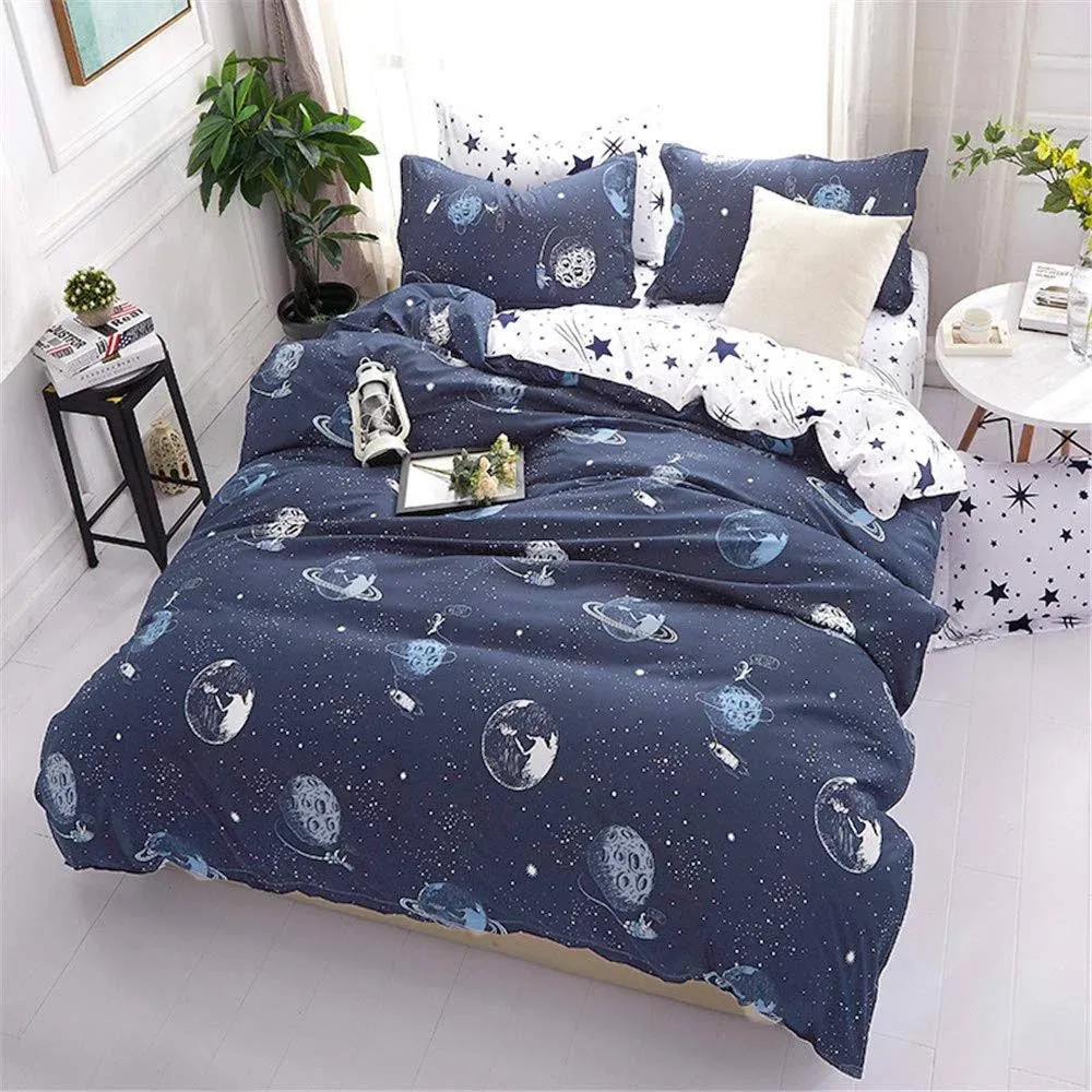 JQWUPUP Galaxy Space Bedding Twin Boy, Microfiber Planet Boy Duvet Cover Twin Gift for Teens Kids, Universe Duvet Cover Lightweight