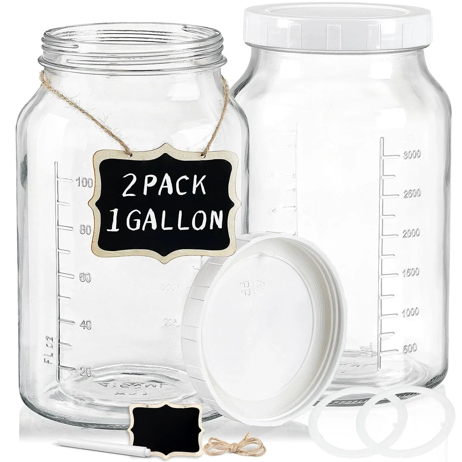 Qianfenie 2 Pack 1 Gallon Glass Jars with Lid