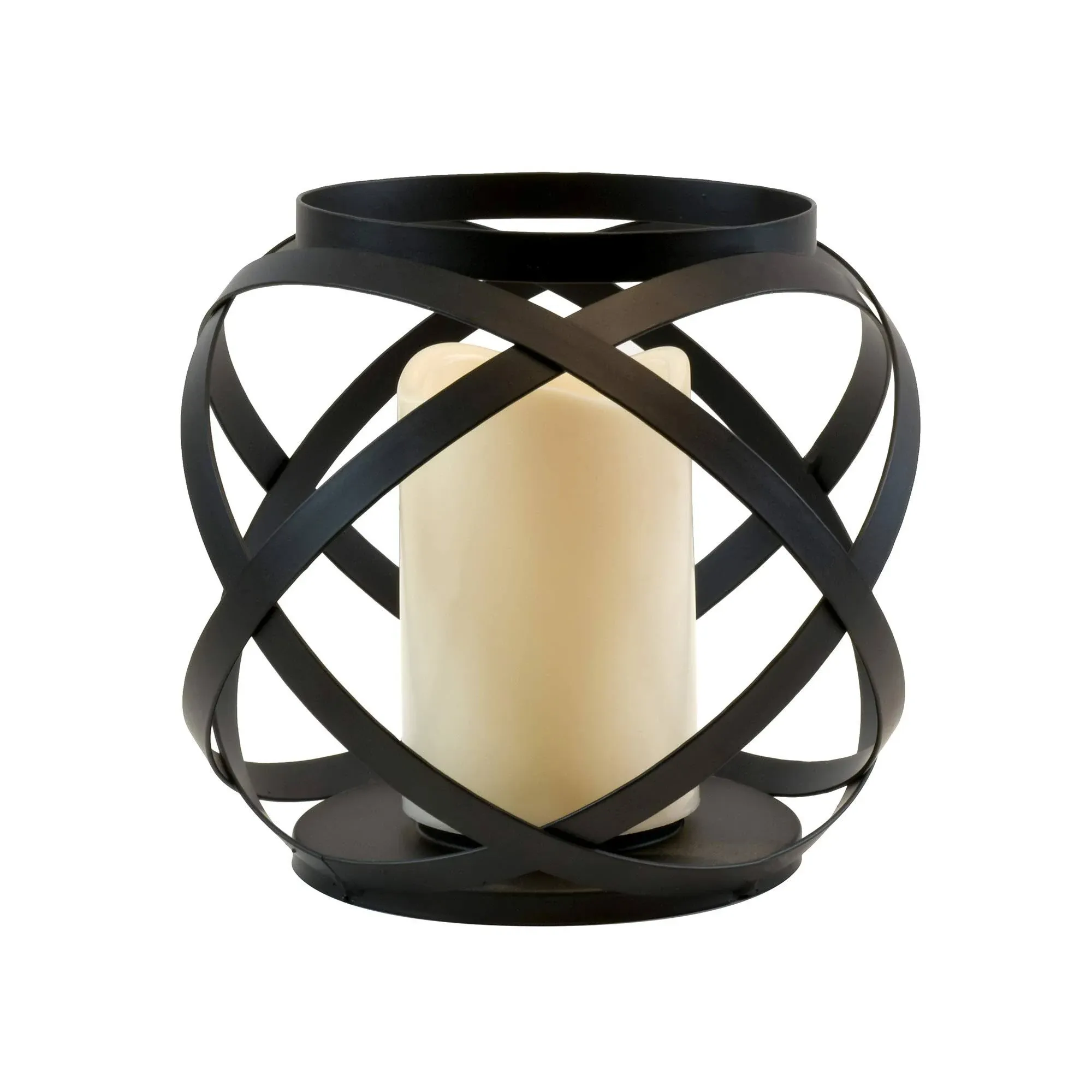 Lumabase Black Banded Metal Lantern with Battery Operated Candle