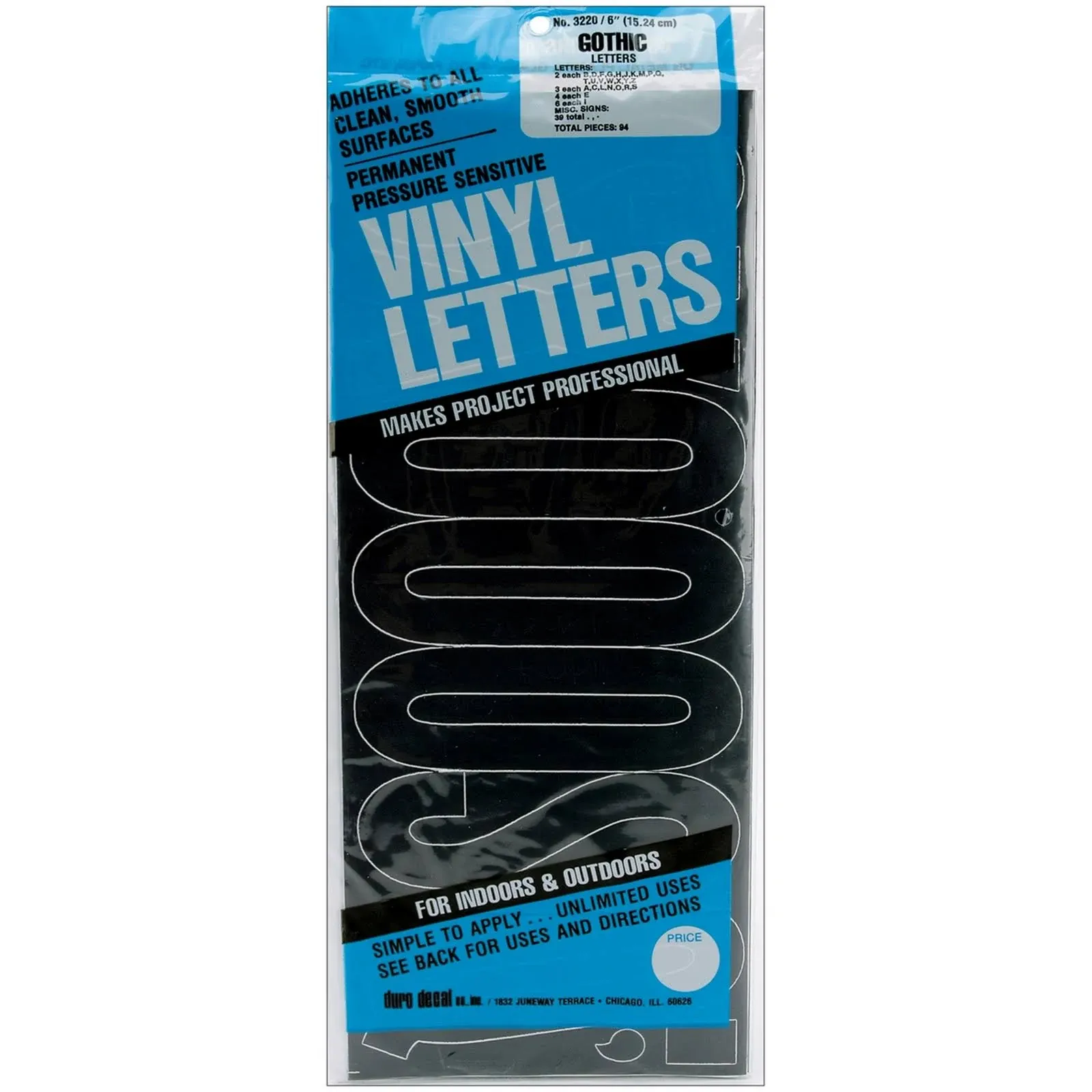 Duro Decal 3220K Permanent Adhesive Vinyl Letters: 6" Gothic Black