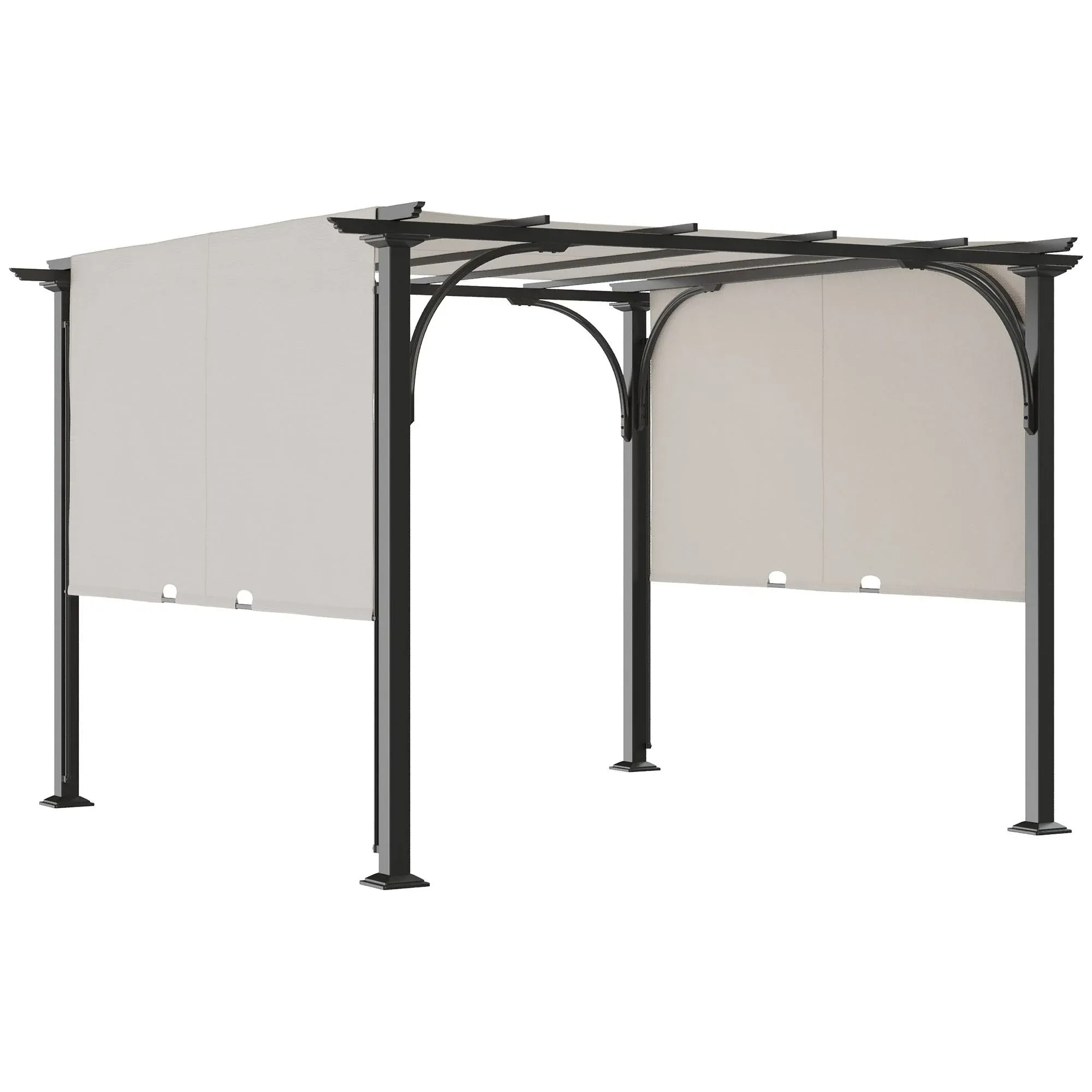 Outsunny 10' x 10' Outdoor Pergola Patio Gazebo Retractable Canopy Sun Shelter with Steel Frame - White