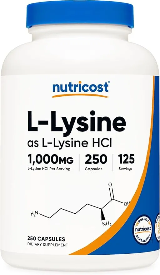 Nutricost L-Lysine 1000mg, 250 Capsules - 500mg Per Cap, Gluten Free, Non-GMO