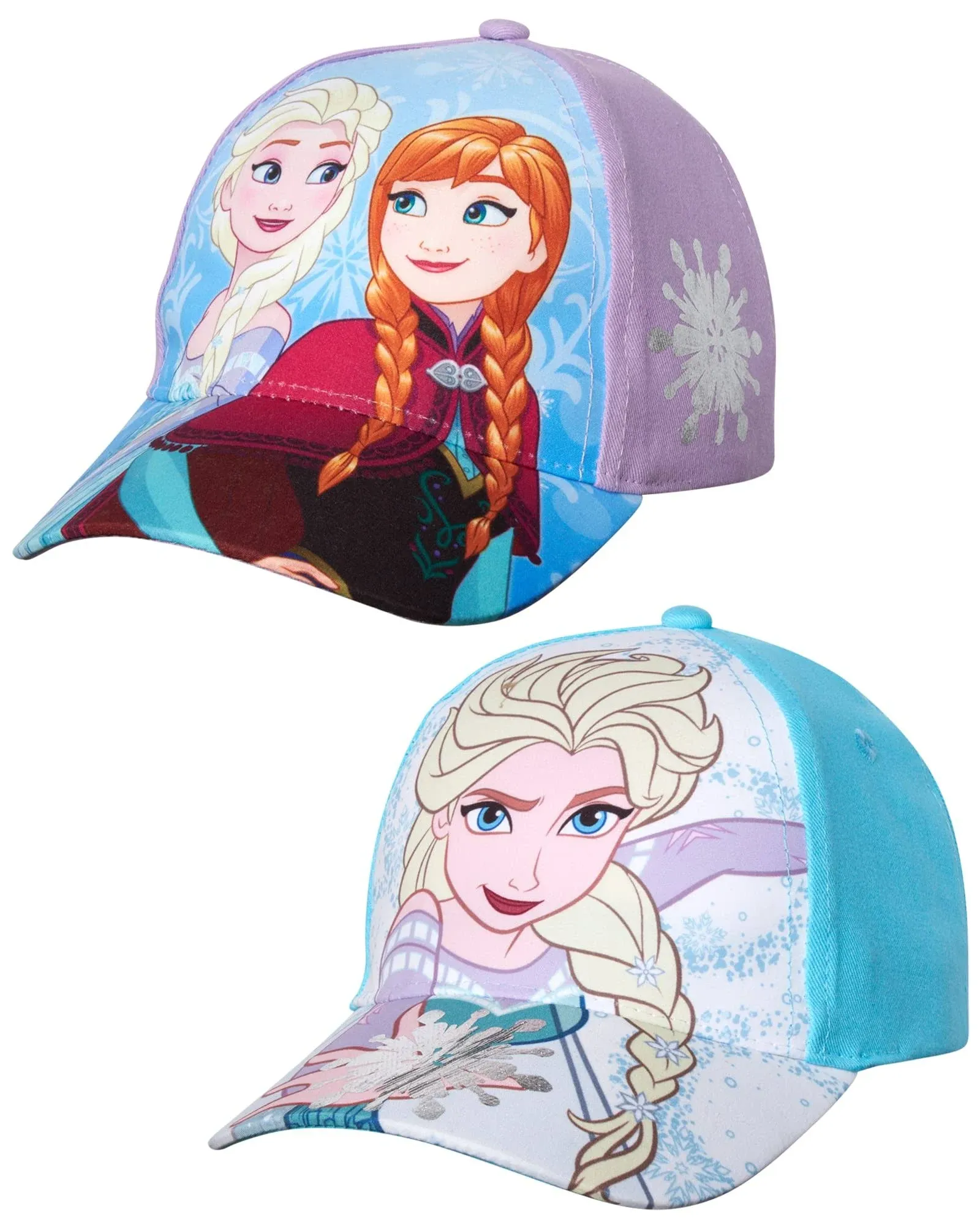 Disney Girls' Frozen Baseball Cap - 2 Pack Princess Elsa and Anna Curved Brim Strap Back Hat (2T-7)