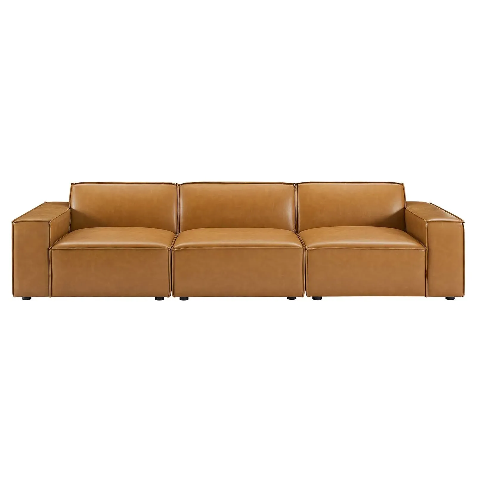 Modway Restore 3-Piece Faux Leather Upholstered Sofa in Tan Finish