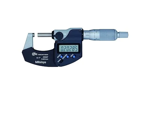 Mitutoyo 293-340-30 Digital Micrometer, Inch/Metric, Ratchet Stop, 0-1" (0-25.4mm) Range, 0.00005" (0.001mm) Resolution, +/-0.00005" Accuracy, Meets IP65 Specifications