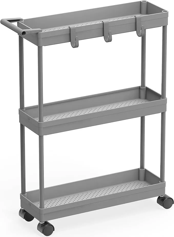 Simple Houseware Kitchen Cart Storage 3-Tier Slim/Super Narrow Shelves with Handle, 26.5'' Height/5.5'' Width for Narrow Place, Grey