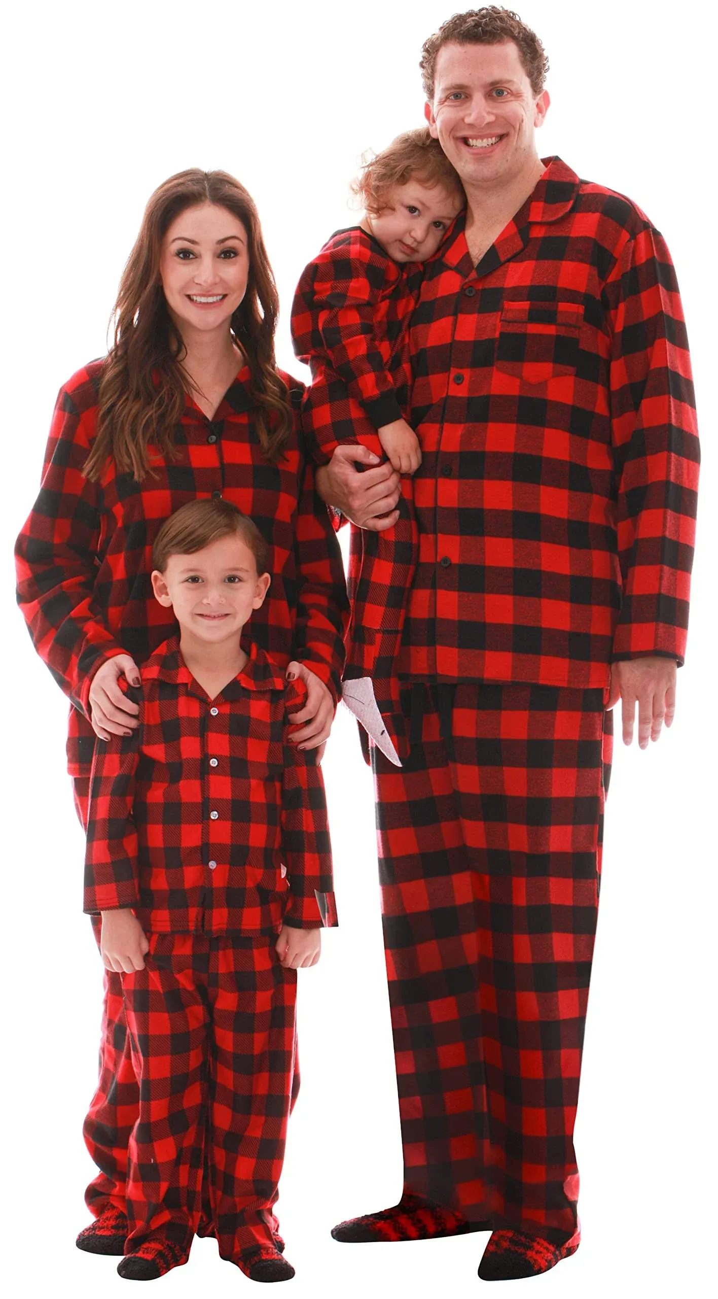 #followme Family Pajamas Buffalo Plaid Button-Front Microfleece Pajamas Set with Matching Socks