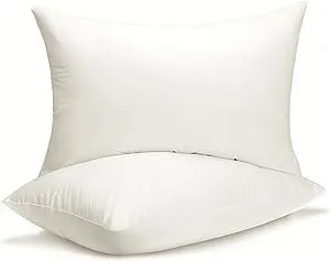 QUBA LINEN Queen Size Bed Pillows - Set of 2, Medium Density, Soft and Supportive for Back, Side, and Stomach Sleepers (Queen (Pack of 2)) (White, Pack of 2)