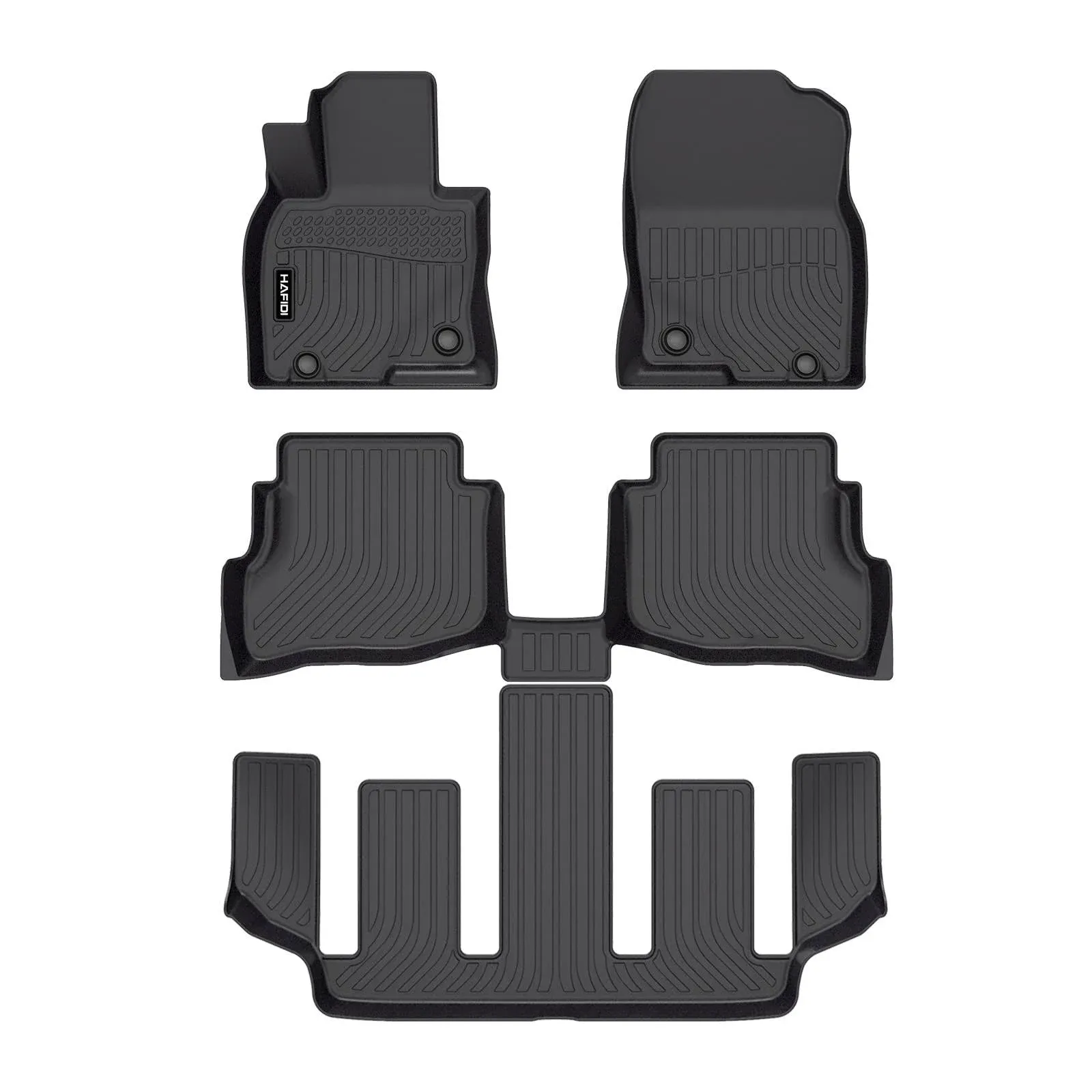 HAFIDI® Floor Mats Fit for 2023-2020 Mazda CX-9 (6 Seater Models with 2nd Row Bucket Seats Without Center Console) TPE Car Floor Liners Fits 1st & 2nd & 3rd Row Full Set Custom CX9 Accessories, Black